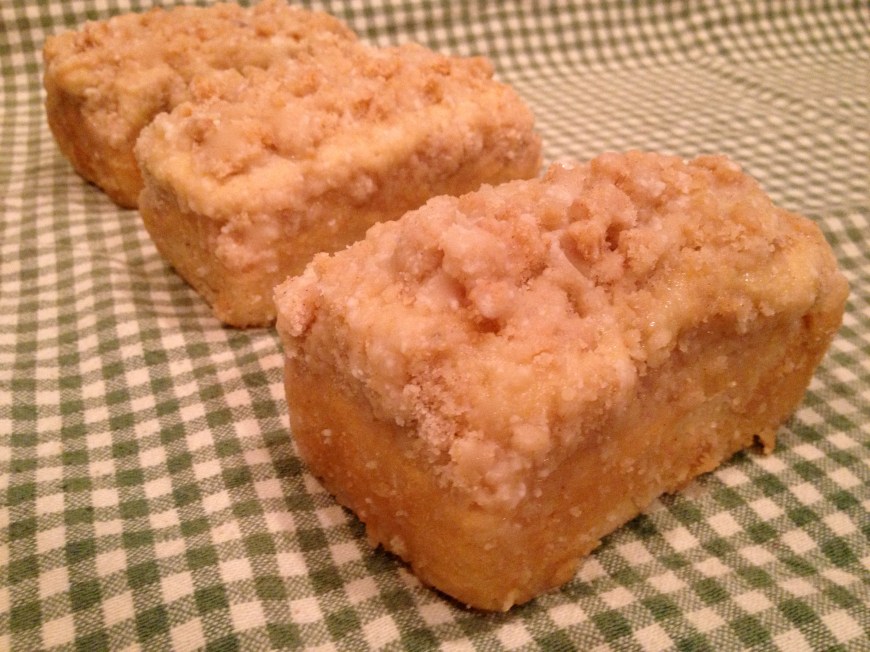 Eggnog Crumb Cake Mini Loaves with a Spiked Glaze