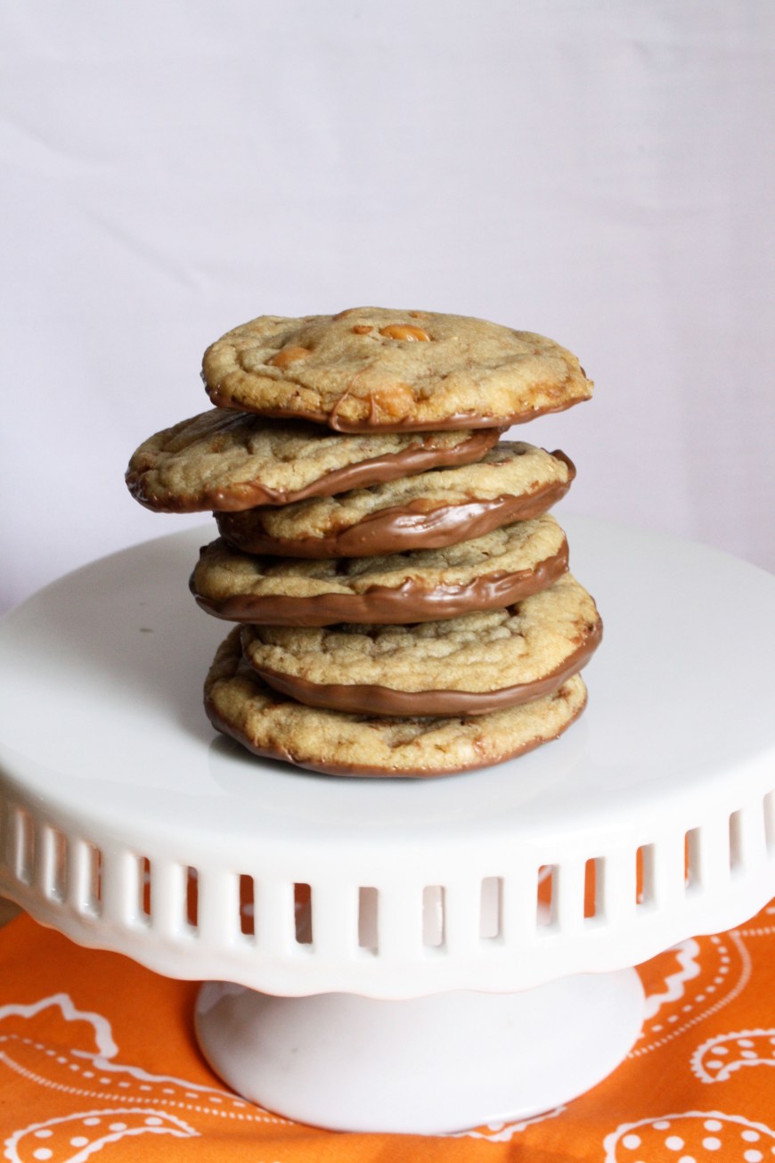Caramel Toffee Chocolate Dipped Cookies