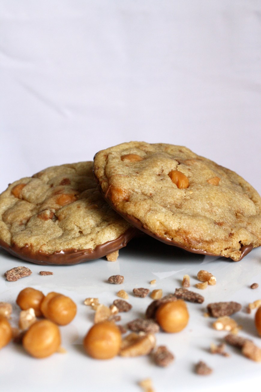 Caramel Toffee Chocolate Dipped Cookies