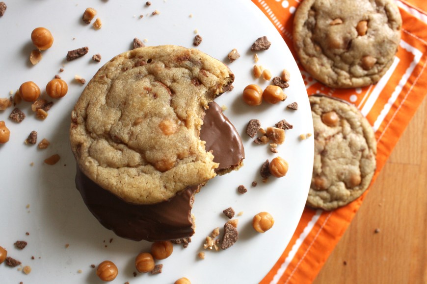 Caramel Toffee Chocolate Dipped Cookies