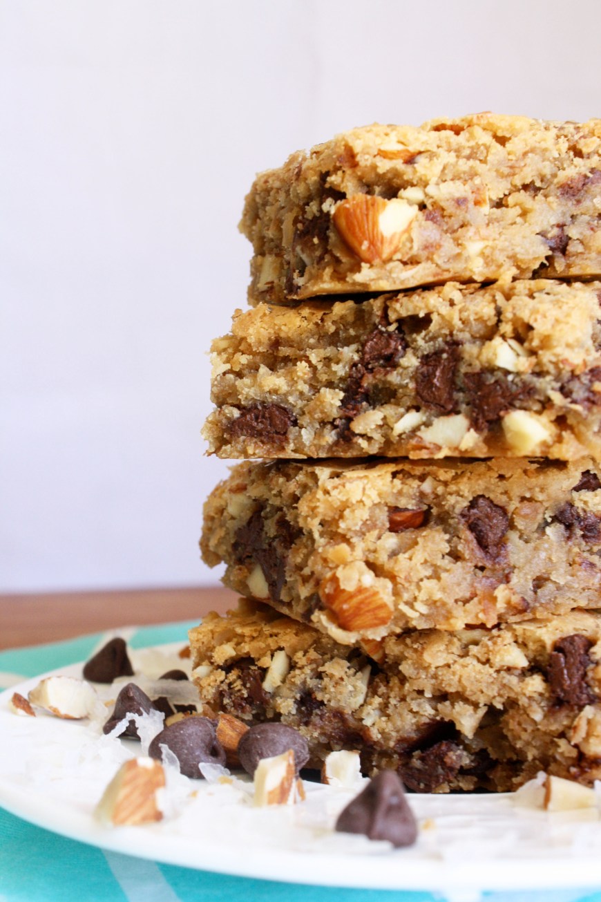 Toasted Coconut Almond Chocolate Blondies