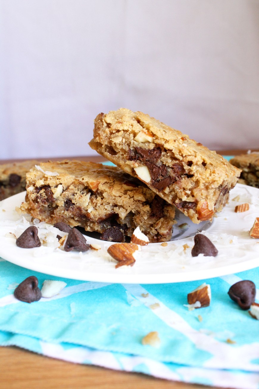 Toasted Coconut Almond Chocolate Blondies